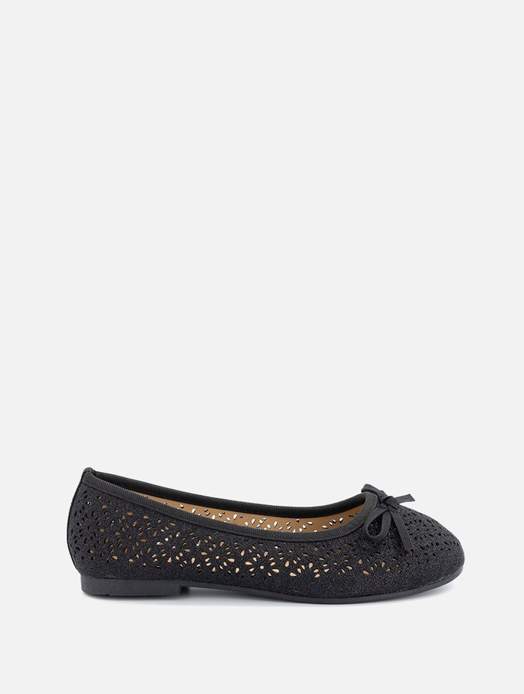 Shop Woolworths Girls Black Glitter Cutout Bow Pumps (Size 126) for